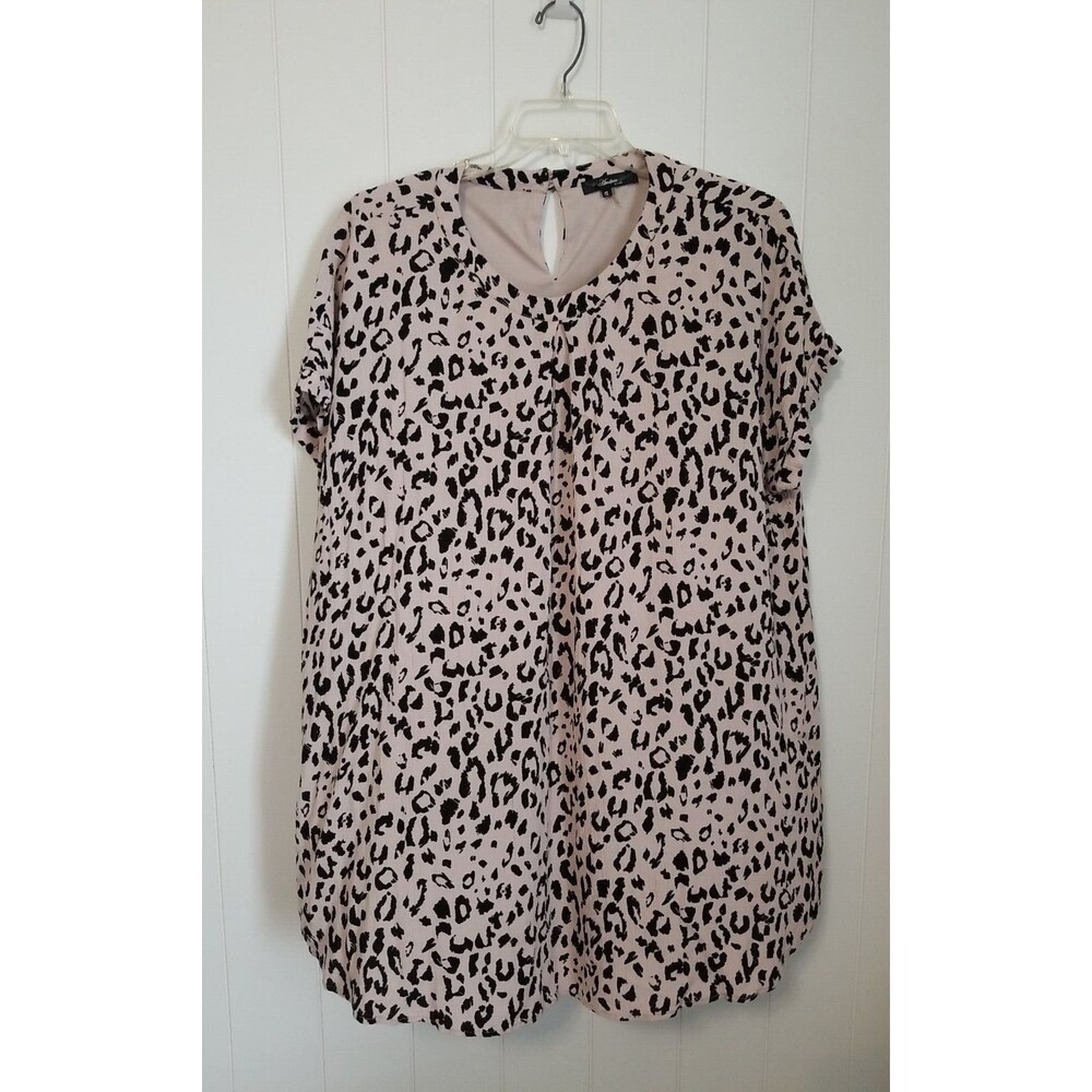 Andree by Unit Top Womens Plus Size 1X Black B Tunic Lined Animal Print